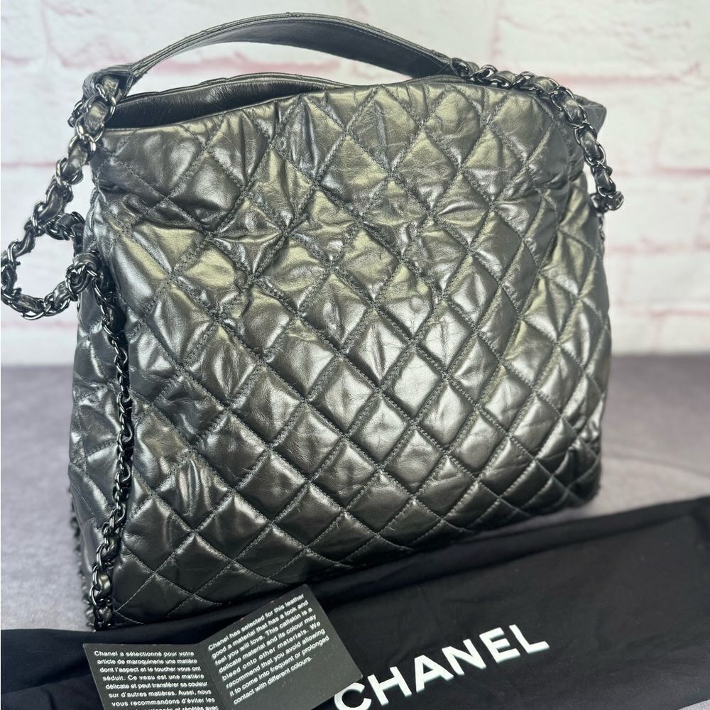 Chanel Gunmetal Leather Chain Me Quilted Bag